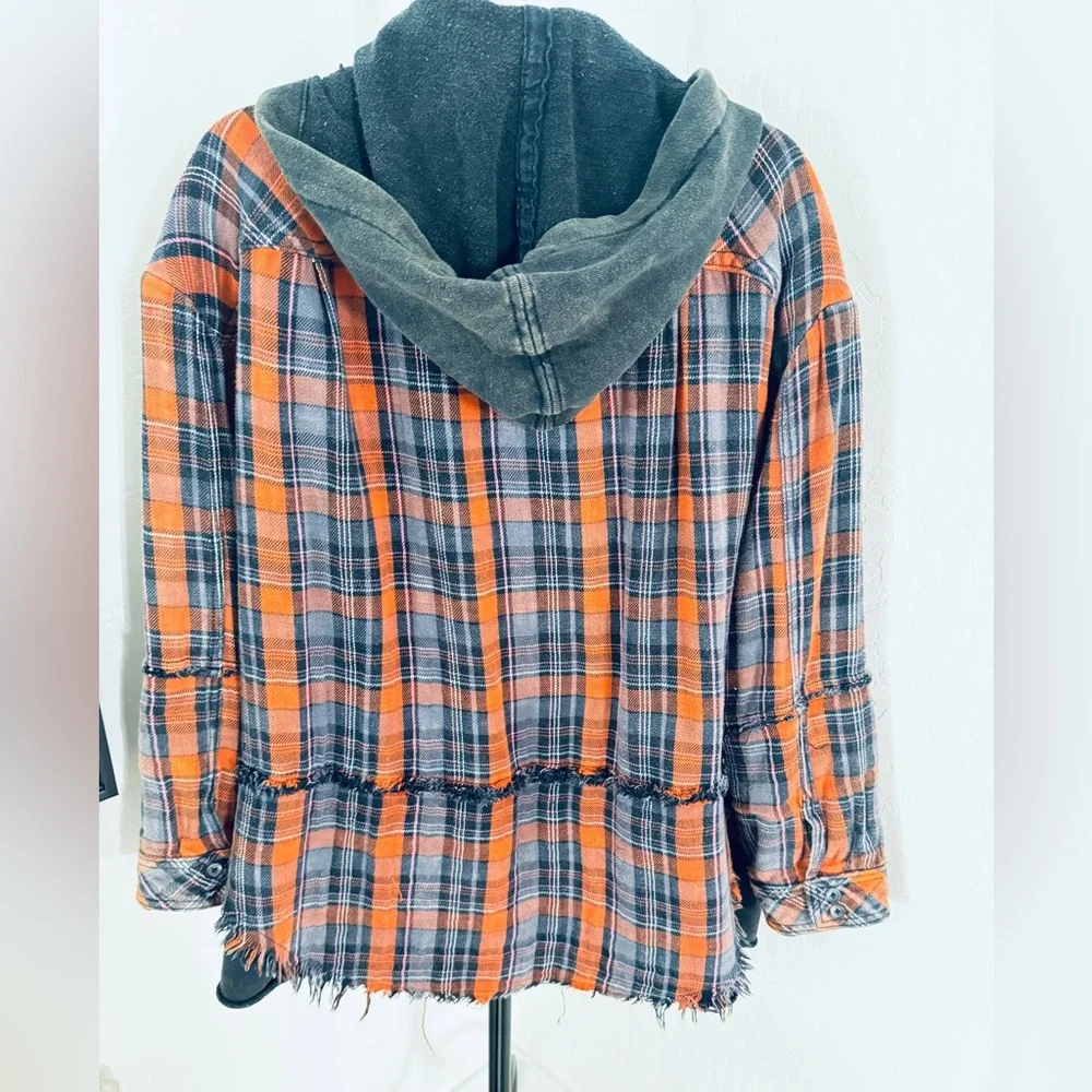 We the Free Calico Basin Plaid Flannel Hooded size  S
